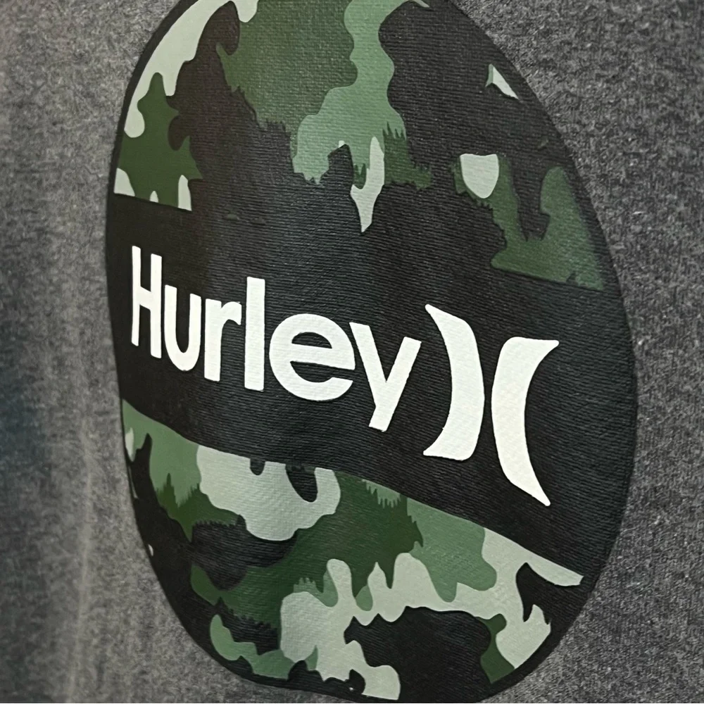 Hurley Camo Logo Graphic Hoodie Boys L 14/16 (youth) Gray Pullover Sweatshirt
